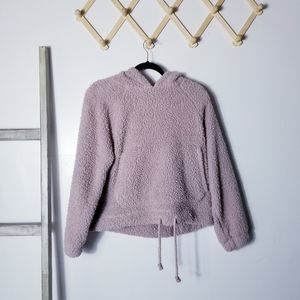 AMERICAN EAGLE OUTFITTERS OVERSIZED MAUVE SHERPA HOODIE SIZE XS
